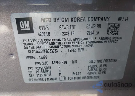 2015 Buick Encore Convenience из США, поврежденный, VIN KL4CJBSB0FB033933